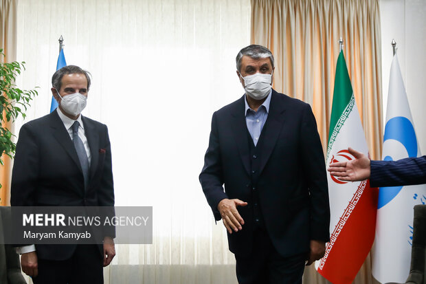 محمد اسلامی رئیس سازمان انرژی اتمی  و رافائل گروسی مدیرکل آژانس بین‌المللی انرژی اتمی صبح شنبه در محل سازمان انرژی اتمی دیدار کردند