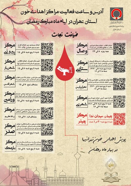 برنامه مراکز اهدای خون تهران در ماه رمضان اعلام شد
