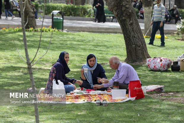 مردم تهران روز سیزدهم فروردین را با شادابی و طراوات بهار در دامن طبیعت  در پارک ملت تهران گذراندند