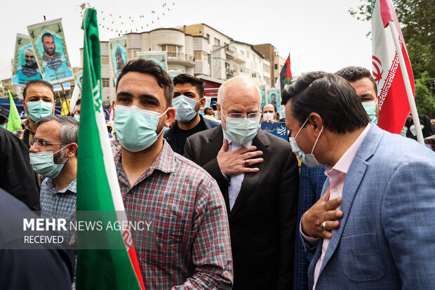 حضور رئیس مجلس شورای اسلامی در راهپیمایی روز قدس