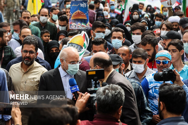 حضور رئیس مجلس شورای اسلامی در راهپیمایی روز قدس