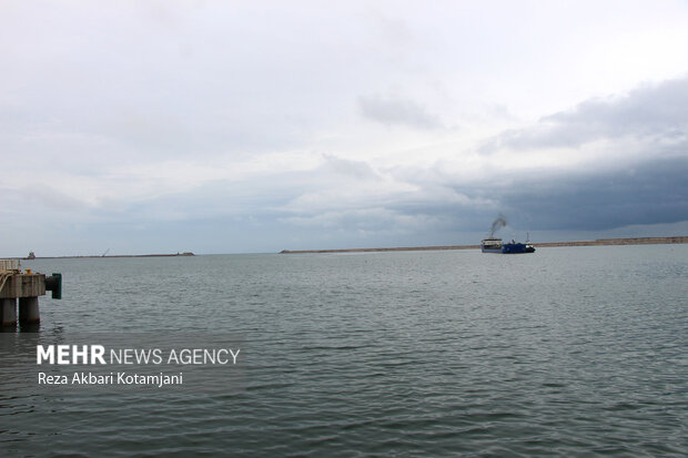 Ship docks at Caspian port in Gilan province