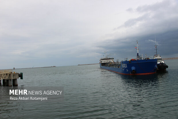 Ship docks at Caspian port in Gilan province