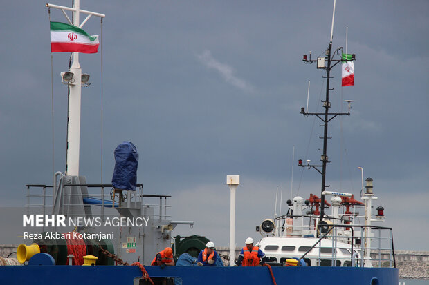 Ship docks at Caspian port in Gilan province