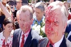 VIDEO: Russia's envoy doused with red paint in Poland