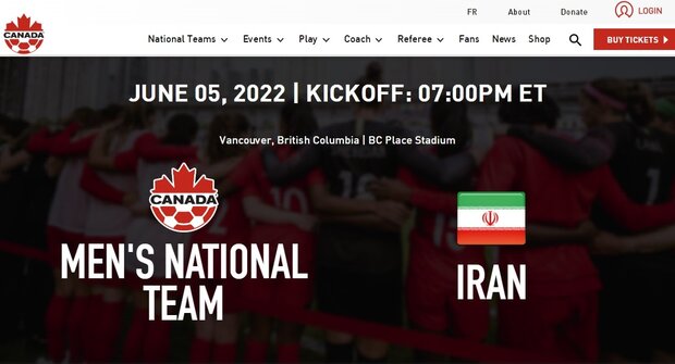 Iran, Canada football friendly match to be held in Vancouver