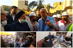 الرئيس الايراني يزور مبنى متروبول المنهار في مدينة آبادان لمتابعة عملية الإغاثة
