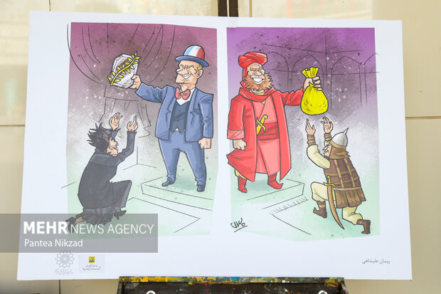 نمایشگاه کاریکاتور کن از نمای نزدیک عصر دوشنبه در ایوان انتظار میدان ولیعصر(عج) افتتاح شد