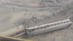 Aerial photos of train derailment in Iran