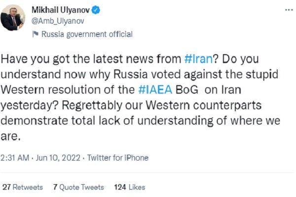 Russia envoy ridicules anti-Iran "stupid resolution" at IAEA