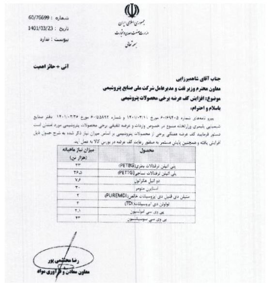 حداقل عرضه ۸ گروه پلیمری ملتهب در بورس کالا افزایش یابد