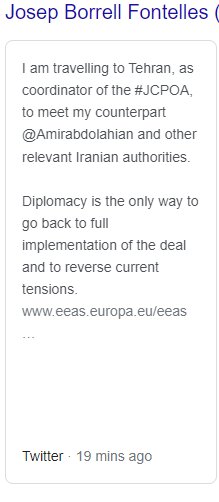جوزف بورل: به تهران سفر میکنم/تنهاراه بازگشت به اجرای کامل برجام