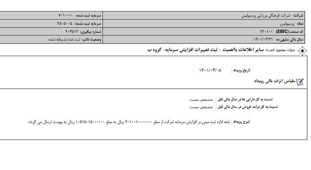 سرمایه پرسولیس ده هزار میلیاردی شد/افشای اطلاعات میلیاردی مبهم!
