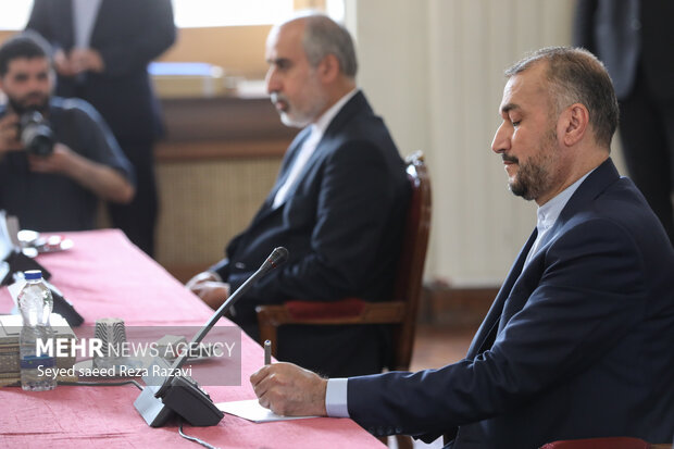 حسین امیرعبداللهیان وزیر امور خارجه در مراسم تودیع و معارفه سخنگوی وزارت امور خارجه حضور دارد