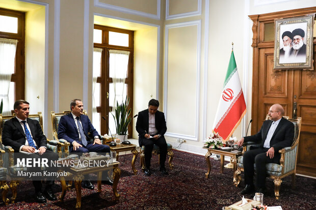جیحون بایرام اف وزیر امور خارجه جمهوری آذربایجان و محمد باقر قالیباف رئیس مجلس شورای اسلامی دیدار و گفت‌وگو کرد