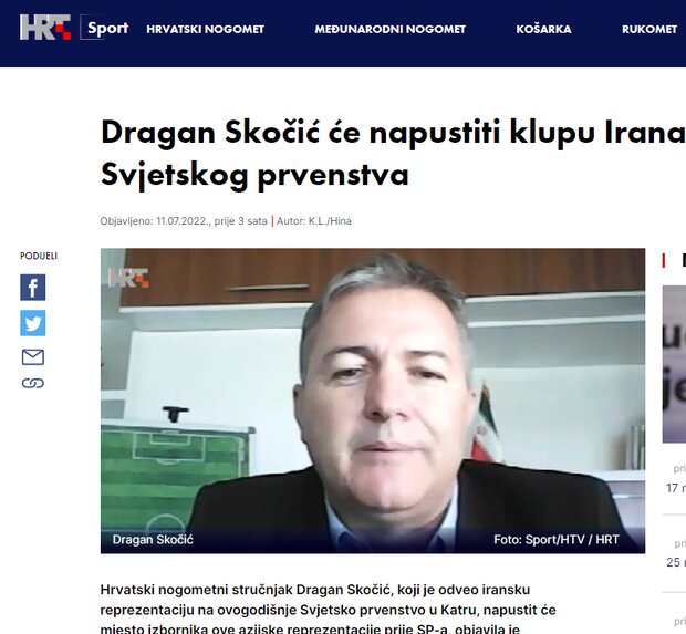 بازتاب گسترده خبر برکناری اسکوچیچ در رسانه‌های کرواسی