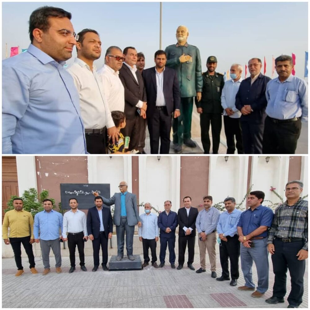 تندیس سردار شهید سلیمانی و استاد بهزادی در گناوه رونمایی شد