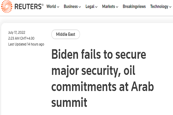Biden's West Asia trip ends in total failure: media