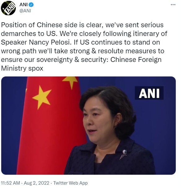 China reiterates it will give resolute response to US' Pelosi