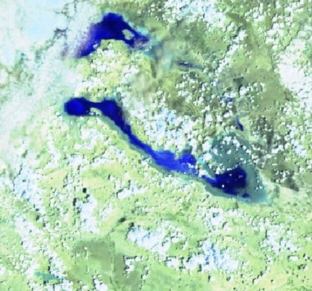 تصویر ماهواره ای از دریاچه بختگان بعد از آبگیری