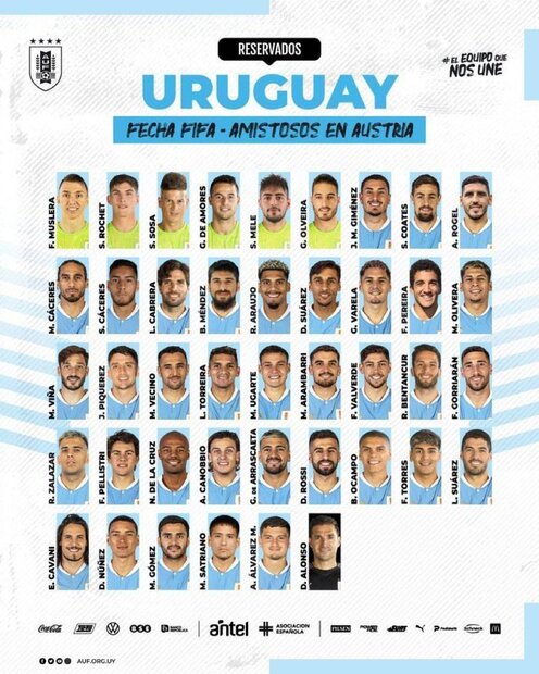 ستاره‌های اروگوئه برای مصاف با تیم ملی فوتبال ایران صف کشیدند