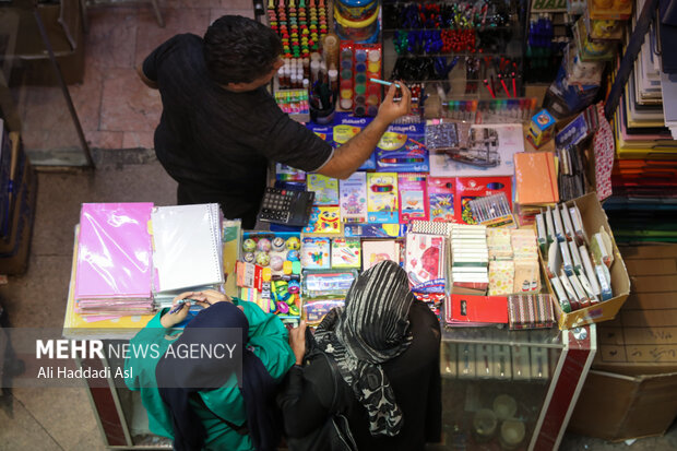 Busy market of stationery on eve of New School Year