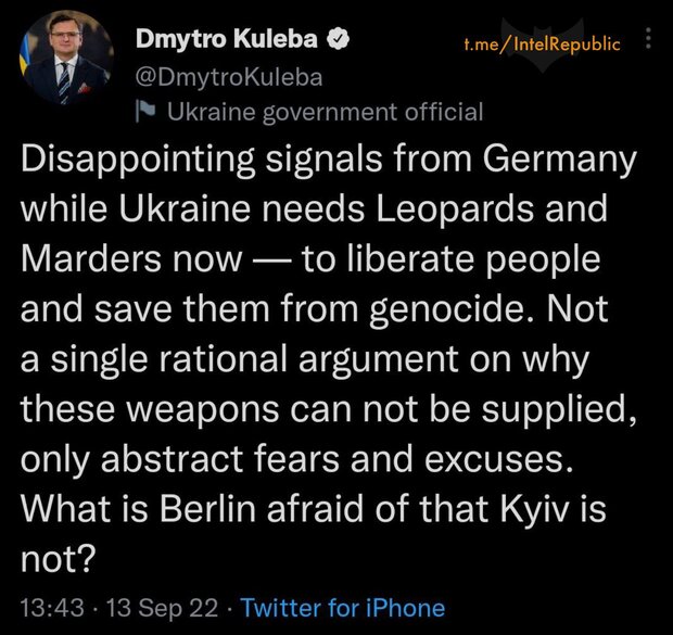 وزیر خارجه اوکراین: برلین از چه می‌ترسد که کی یف از آن نمی‌هراسد؟