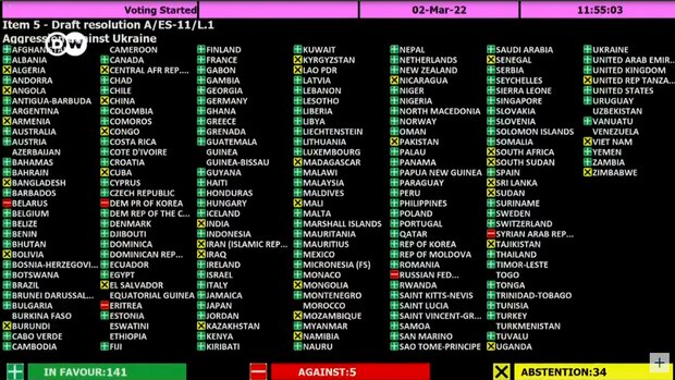 قطعنامه ضدروسی مجمع عمومی سازمان ملل تصویب شد