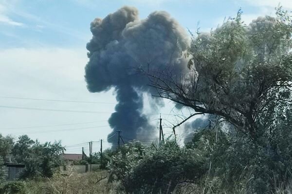 Russian military plane catches fire at Crimean air base