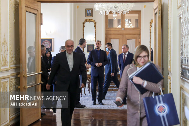 حسین امیرعبداللهیان وزیر امور خارجه ایران  در دیدار با ولادیمیر ماکی وزیر امور خارجه بلاروس  حضور دارد