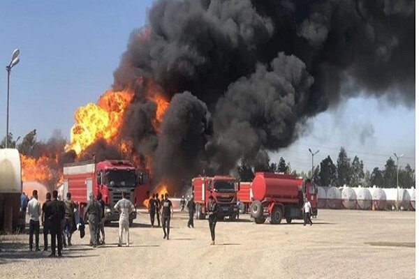 آتش سوزی مهیب در یک پالایشگاه نفت در اربیل+ ویدئو