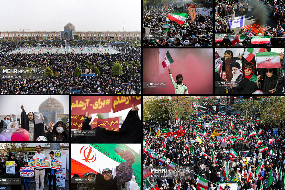 تہران میں عظیم الشان ریلی/عوام کا ایران کے معاملات میں مغربی مداخلت سے بیزاری کا اعلان+تصاویر، ویڈیو