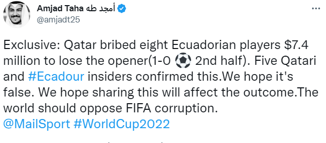 افتتاحیه جامجهانی تحت تاثیر رشوه قطر به ۸ بازیکن اکوادور!