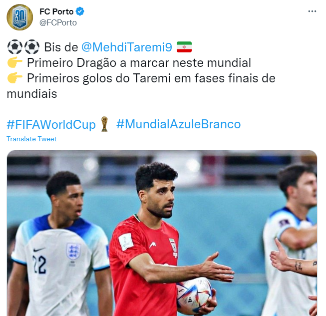 واکنش باشگاه پورتو به گلزنی طارمی مقابل انگلیس