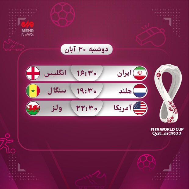 برنامه روز دوم جام بیست و دوم/ ایران - انگلیس مهمترین بازی روز