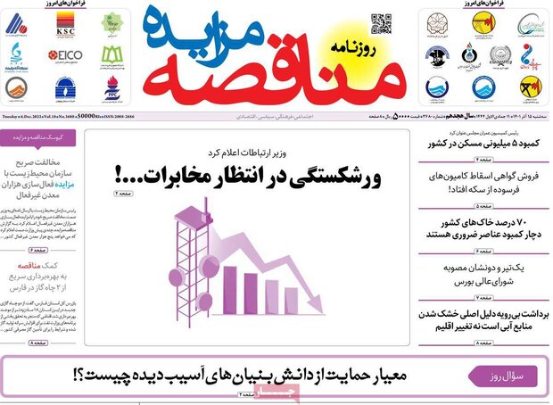 روزنامه‌های سه شنبه 15 آذر 1401