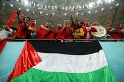 أسود الاطلس يحتفلون بالفوز رافعين العلم الفلسطيني+صور