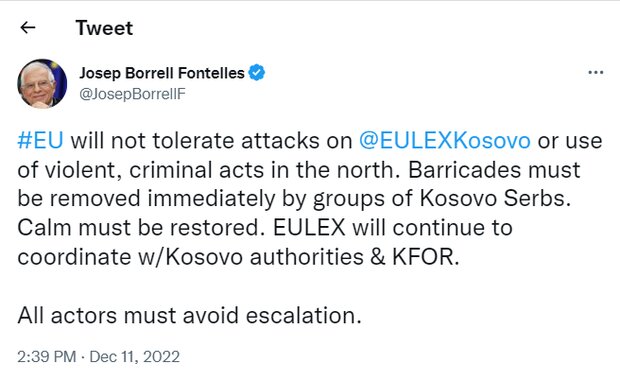 واکنش «جوزف بورل» به تشدید تنشها میان صربستان و کوزوو