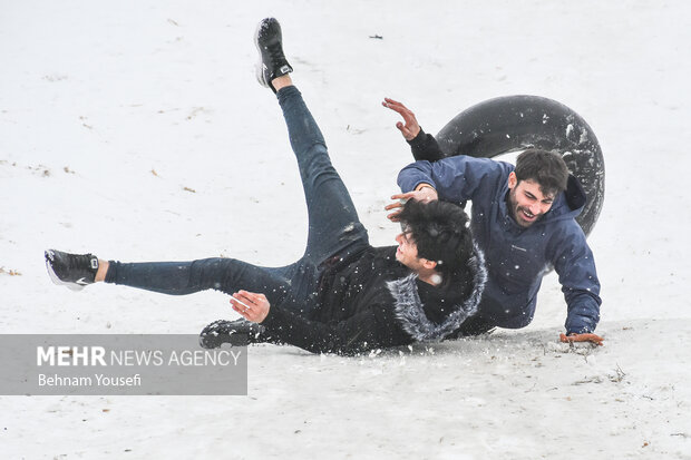 People of Arak enjoy snow tubing
