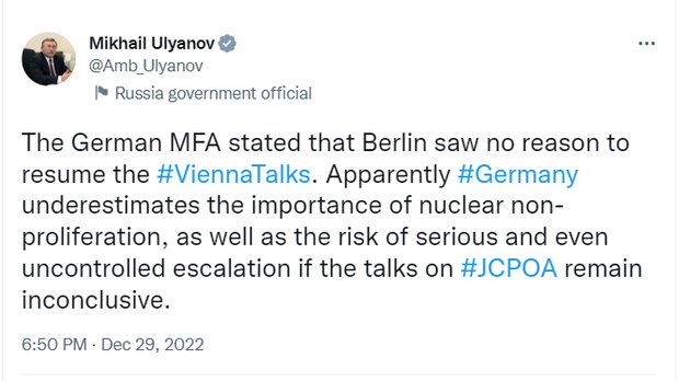 واکنش «اولیانوف» به موضع‌گیری آلمان علیه مذاکرات رفع تحریم‌ها