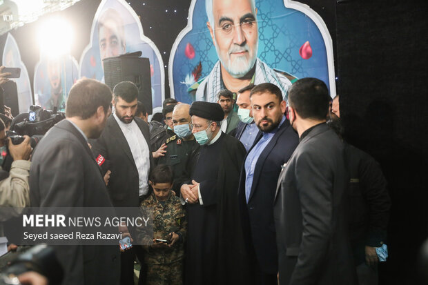 حجت الاسلام سید ابراهیم رئیس رئیس جمهور در مراسم سومین سالگرد شهادت سردار سلیمانی در مصلی تهران حضور دارد