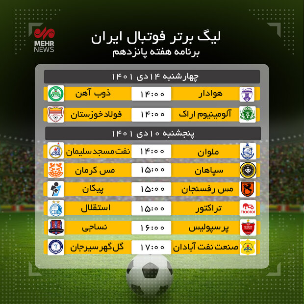 برنامه هفته پانزدهم لیگ برتر فوتبال ایران 