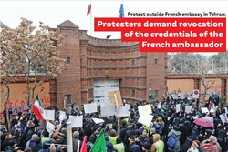 Students protest offensive cartoons in front of French embassy