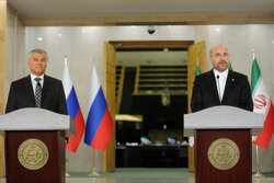 نشست خبری رئیس دومای روسیه و محمدباقر قالیباف رئیس مجلس
