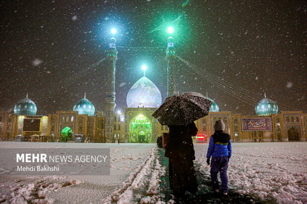 Snowy night in Jamkaran Mosque, Hazrat Masumeh shrine
