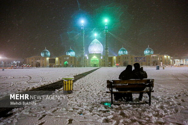 Snowy night in Jamkaran Mosque, Hazrat Masumeh shrine
