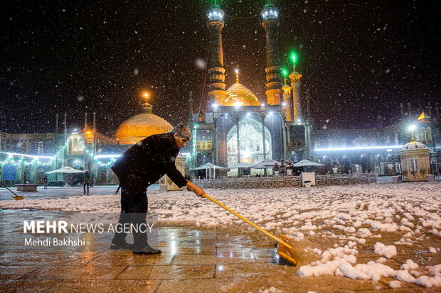 Snowy night in Jamkaran Mosque, Hazrat Masumeh shrine
