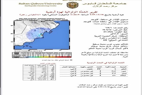 زلزله در عمان