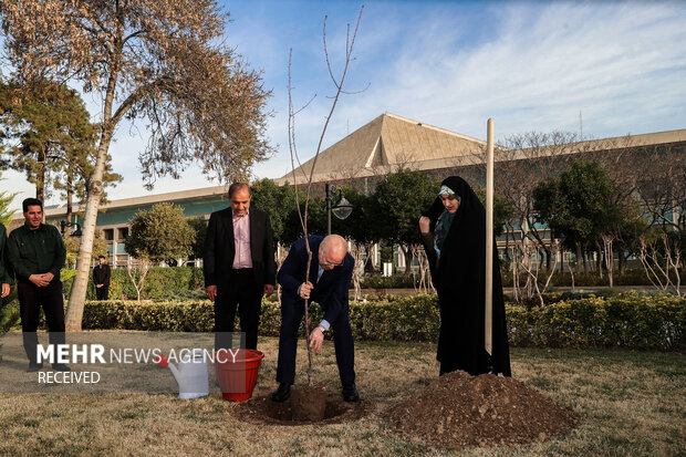 محمدباقر قالیباف رئیس مجلس شورای اسلامی صبح امروز دوشنبه ۱۵ اسفند همزمان با روز درختکاری یک اصله نهال مثمر در محوطه مجلس غرس کرد