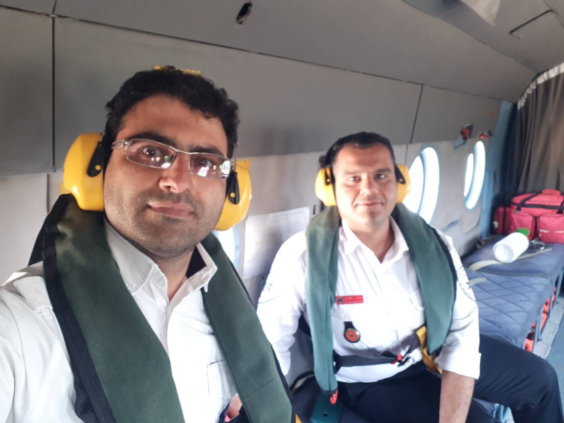 پرواز بالگرد اورژانس هوایی بوشهر برای انتقال مادر باردار از خارگ